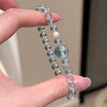 新款清透水晶手链女人造海蓝宝绿纹石绿萤石手串小众时尚款高级感