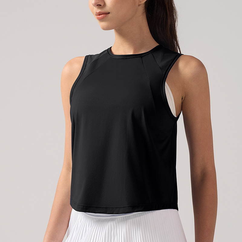 Lulu chaleco deportivo corto para mujer, núcleo de malla, succión, secado rápido, transpirable, ropa de yoga sin mangas, blusa casual con cuello redondo