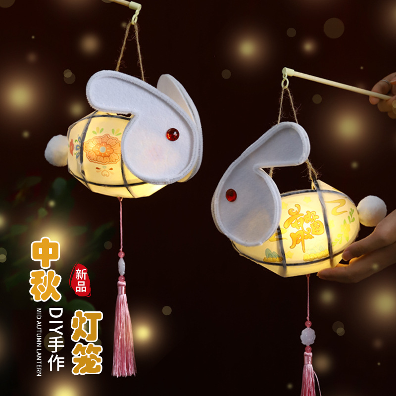 2025 Nuevo Festival del Bote Dragón Conejo Linterna Portátil Luminosa DIY Paquete de Material Hecho a Mano Estilo Antiguo Linterna de Mediados de Otoño