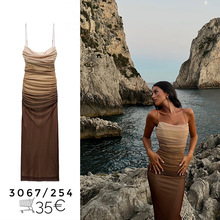 2023夏季新品欧美跨境女装都市气质绢网印花吊带连衣裙  9656