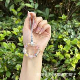 批发原创粉色金箔琉璃镀彩蝴蝶钥匙扣手机链挂件饰品直播供货