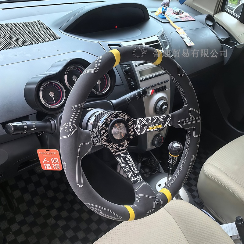 Cross-Border Hot Selling 14inch Deep Concave Graffiti Car Modification Quick-Release Steering Wheel Universal Momo Racing Steering Wheel