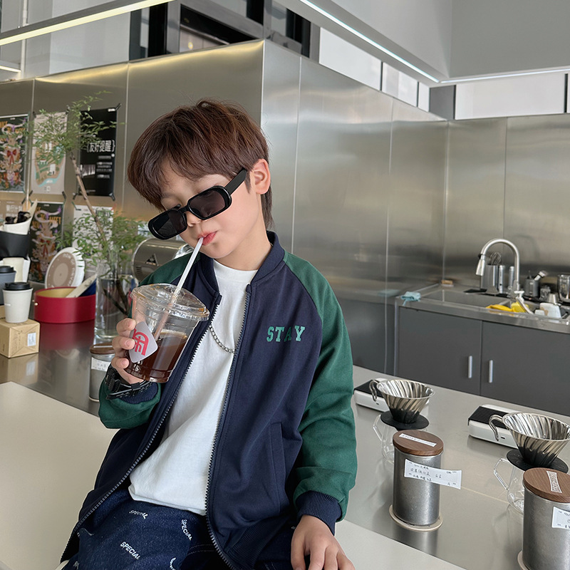 Tong Chenchen Mom Boys' Children's Coat Autumn Baseball Suit Coat Loose Casual Cardigan Top Color-matching Fried Street Tong Chenchen Mom Boys' Children's Coat Autumn Baseball Suit Coat Loose Casual Cardigan Top Color-matching Fried Street