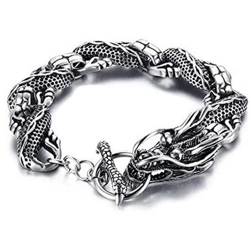 Long Rui: New Cross-Border European & American Style Fashionable Antique Silver Dragon Bite Tail Bracelet with Dragon Scale Design – Men's Jewelry Wholesale