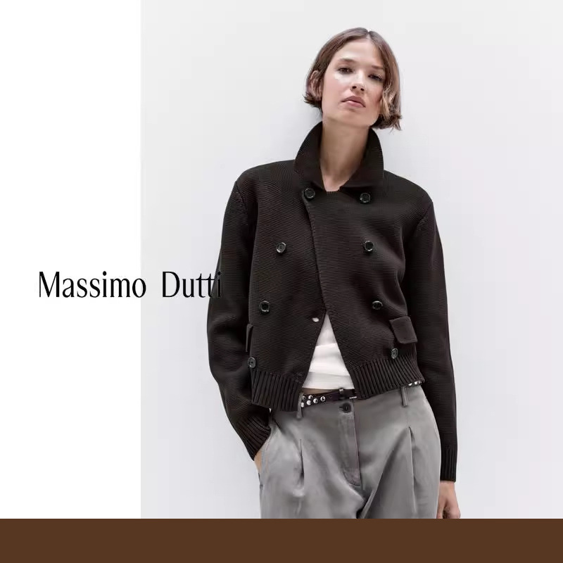 Autumn New Style Massimoduti2026 Women's Casual British Style Double-Breasted Lapel Knitted Cardigan Autumn New Style Massimoduti2026 Women's Casual British Style Double-Breasted Lapel Knitted Cardigan