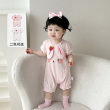 婴儿宝宝2025夏季超萌全棉连体衣女童满月包屁短爬3669薄款哈衣
