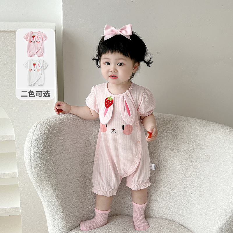 婴儿宝宝2025夏季超萌全棉连体衣女童满月包屁短爬3669薄款哈衣