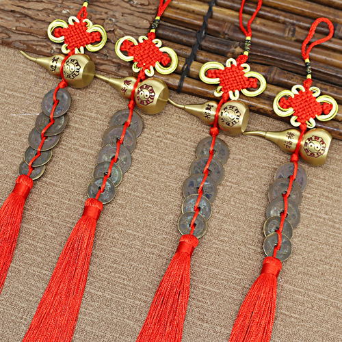 Authentic Five Emperors Coins Pendant for Doorstep, Ancient Copper Coins, Door-to-Door Health and Fortune Copper Gourd Pendant, Manufacturer Wholesale