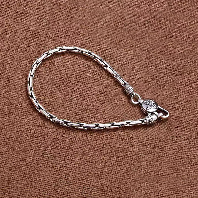 S925 Sterling Silver Men's Slub Bracelet Distinctive Textured Wrist Jewelry with Creative Diamond Pestle Lobster Clasp Antique Silver Chain S925 Sterling Silver Men's Slub Bracelet Distinctive Textured Wrist Jewelry with Creative Diamond Pestle Lobster Clasp Antique Silver Chain