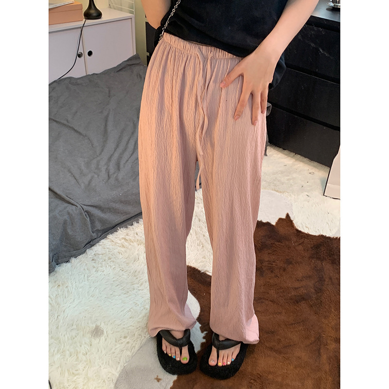 Ice Silk Pleated Wide-Leg Pants Women's Summer Thin High Waist Draped Short Loose Casual Style Straight Casual Pants