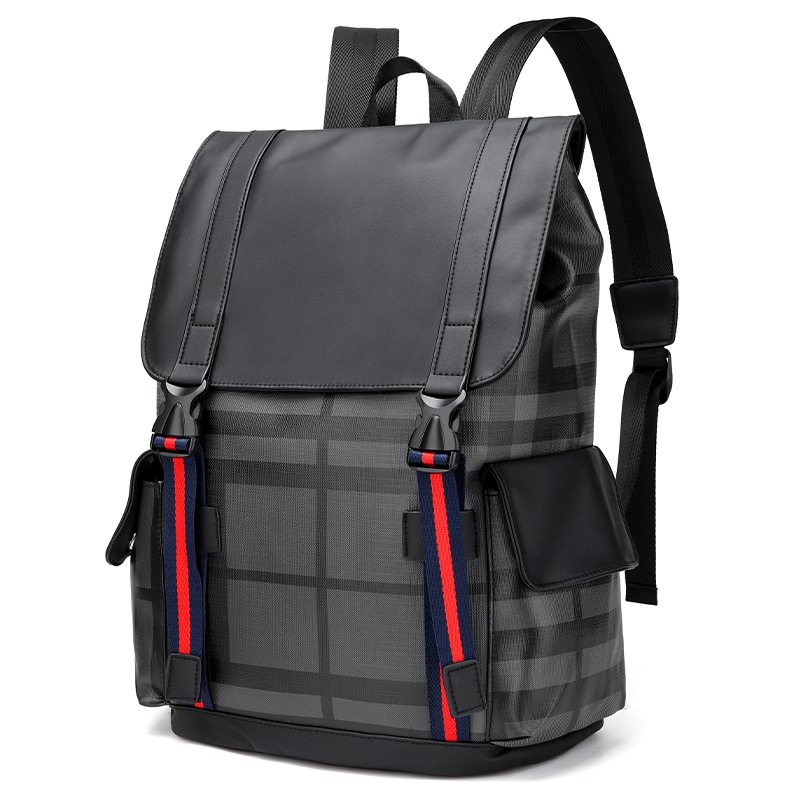 时尚潮流格子男士双肩包大容量电脑包旅行包时尚英伦书包商务背包