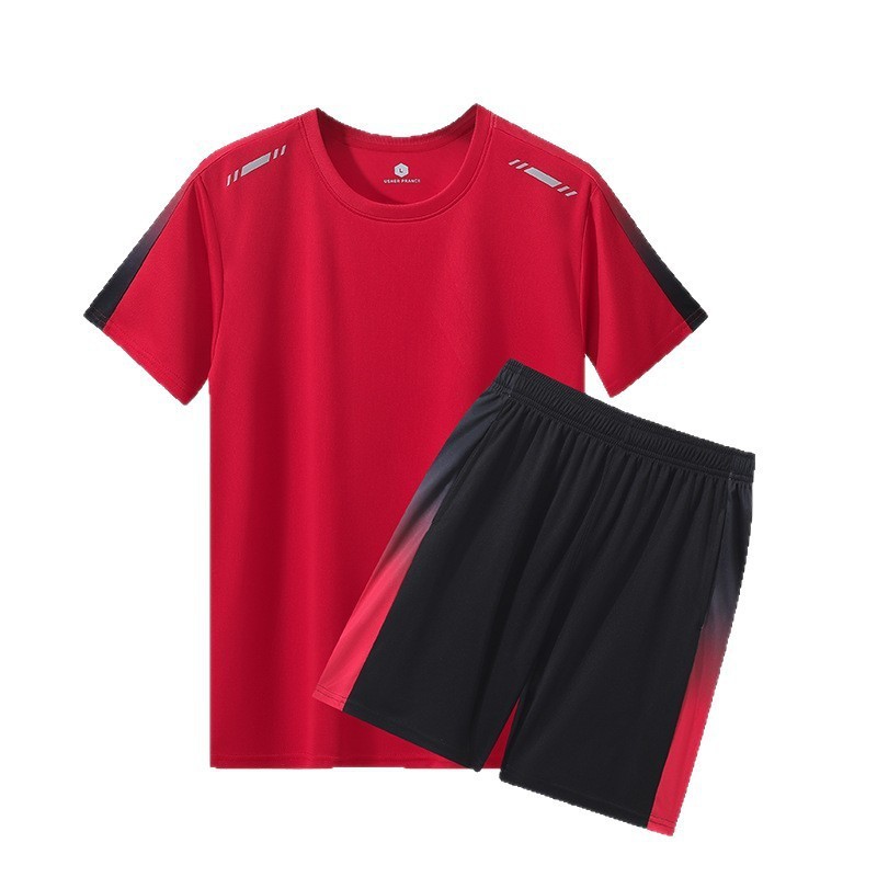 Traje deportivo de verano para hombres running fitness suelta ropa seca rápida camiseta de dos piezas manga corta pantalones cortos ropa de entrenamiento de fútbol