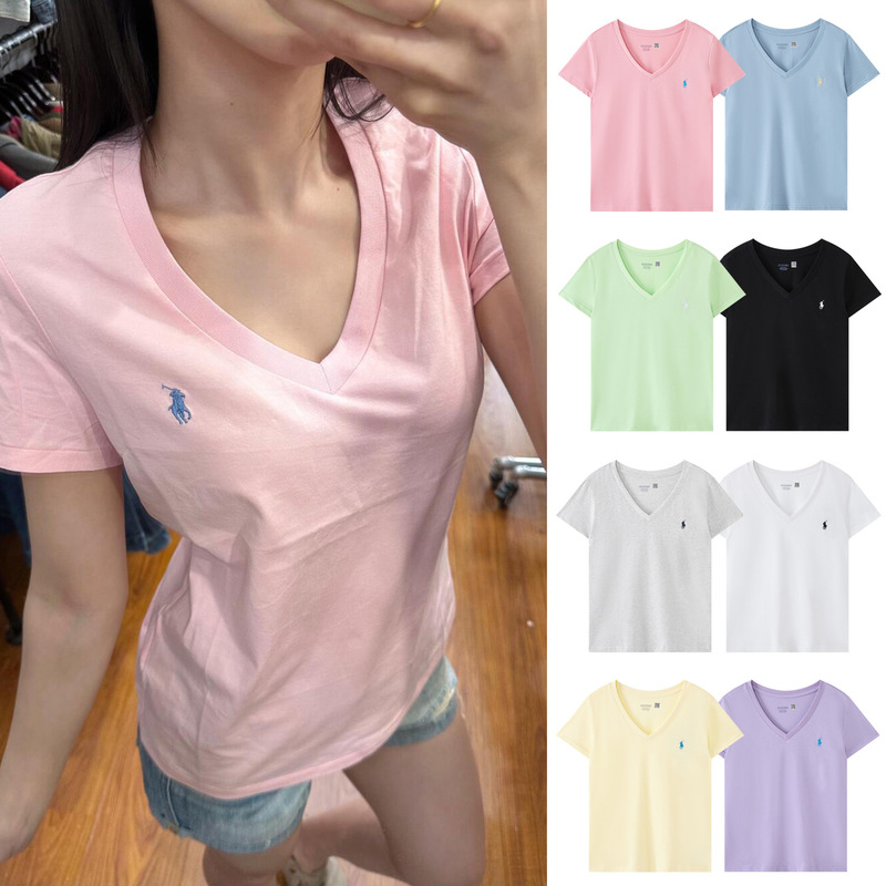 Can Be Scanned for Code/High Quality Rl Ralph Short-Sleeved Summer Classic Pony Embroidered V-Neck Pure Cotton T-Shirt for Men and Women Can Be Scanned for Code/High Quality Rl Ralph Short-Sleeved Summer Classic Pony Embroidered V-Neck Pure Cotton T-Shirt for Men and Women