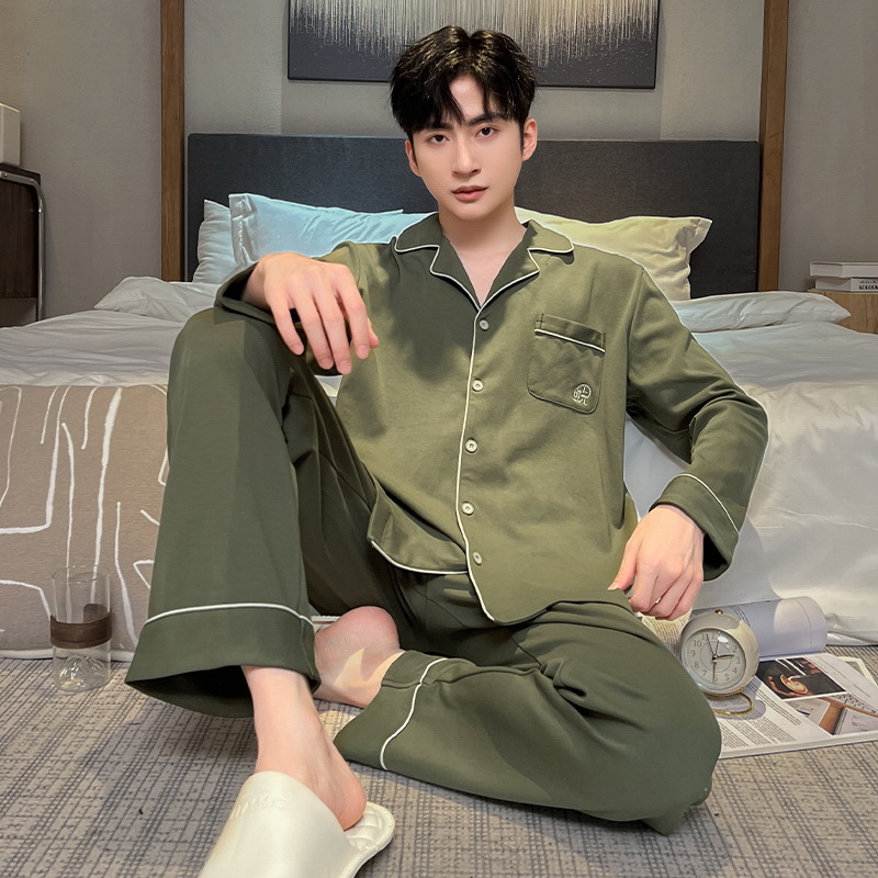 Pijamas de los hombres de algodón de manga larga de primavera y otoño de La Juventud de Algodón de los hombres Estudiante universitario suelta más el tamaño de invierno ropa de casa traje