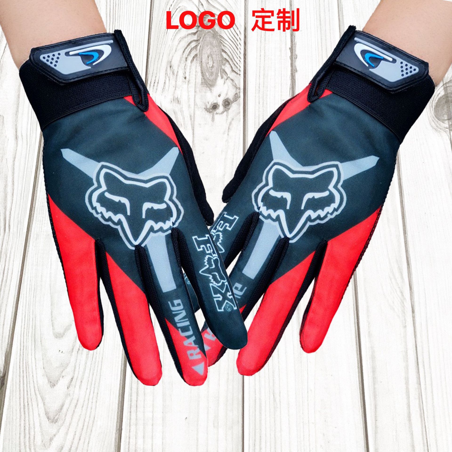 Cross-border full finger fox head cycling gloves for men spring, summer and autumn thin outdoor mountain bike racing long finger touch screen