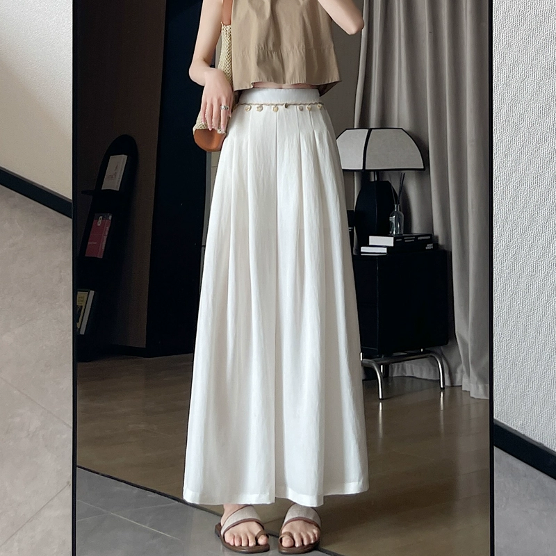 Широкие брюки из льна и хлопка из ледяного шелка для женщин, летние тонкие утягивающие свободные драпированные повседневные прямые укороченные брюки с высокой талией