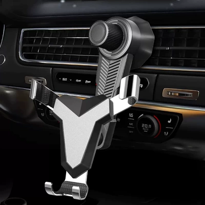 mobile phone bracket car air: Car phone holder - silver-small-diamond-long-hook-clip