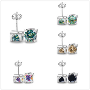 Blue-green color moissanite earrings bull head style S925 silver material live supply cross-border e-commerce
