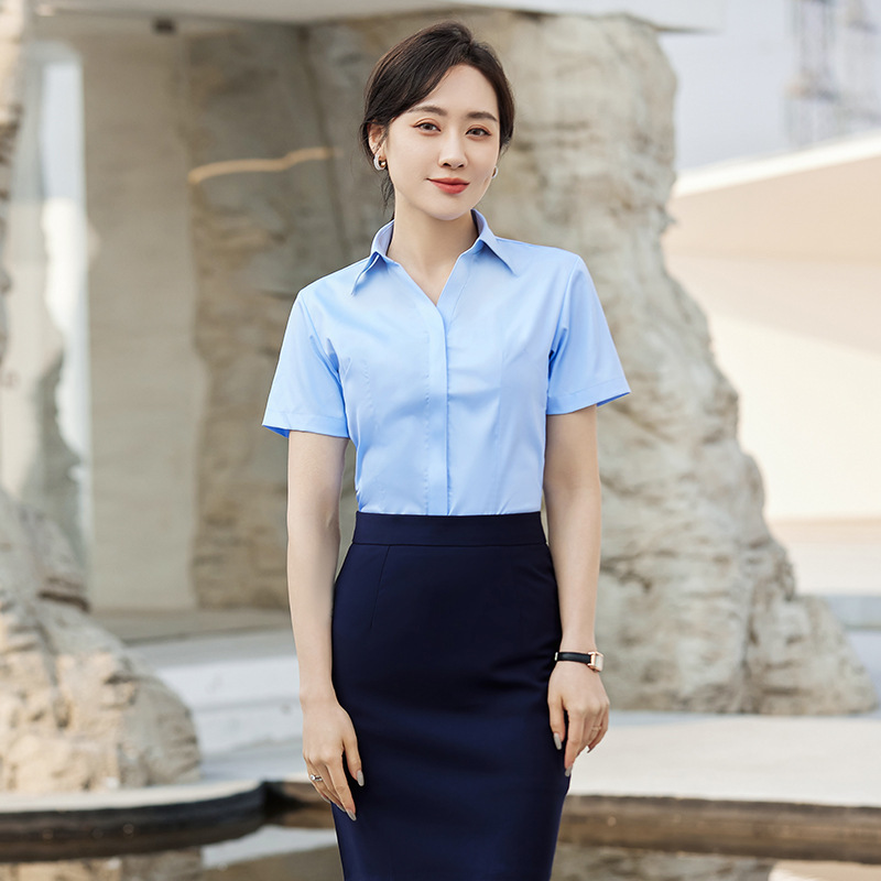 Bamboo Fiber White Shirt Women's Short Sleeve Summer Professional Dress Blue Work Clothes Women's White Shirt Summer Bamboo Fiber White Shirt Women's Short Sleeve Summer Professional Dress Blue Work Clothes Women's White Shirt Summer