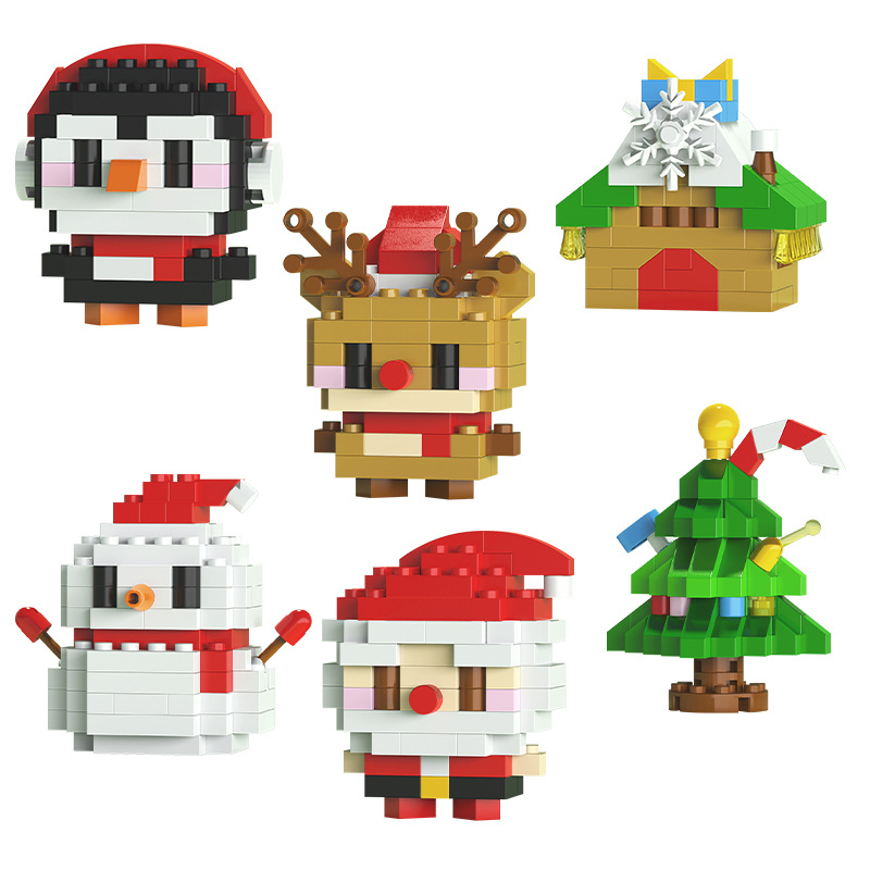 Regalos de Navidad Bloques de construcción Pequeñas partículas Juguetes para niños Papá Noel Muñeco de nieve Árbol de Navidad Puzzle tren