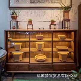 诧寂风老榆木餐边柜酒店带玻璃靠墙展示柜多宝阁茶具展示柜玄关柜