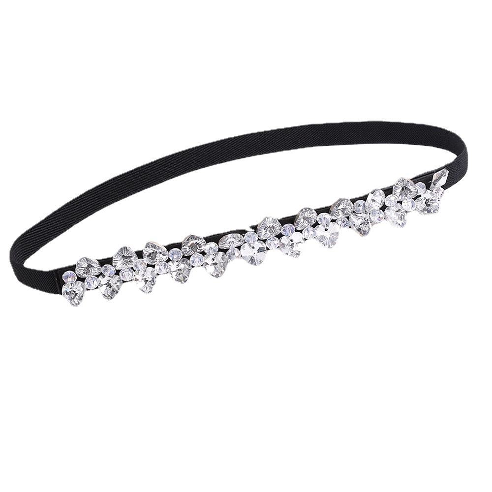 Cintura elastica intarsiata con strass brillanti, accessori da donna semplici e versatili, decorazione della vita della gonna, accessori da donna alla moda con strass_voghion.com