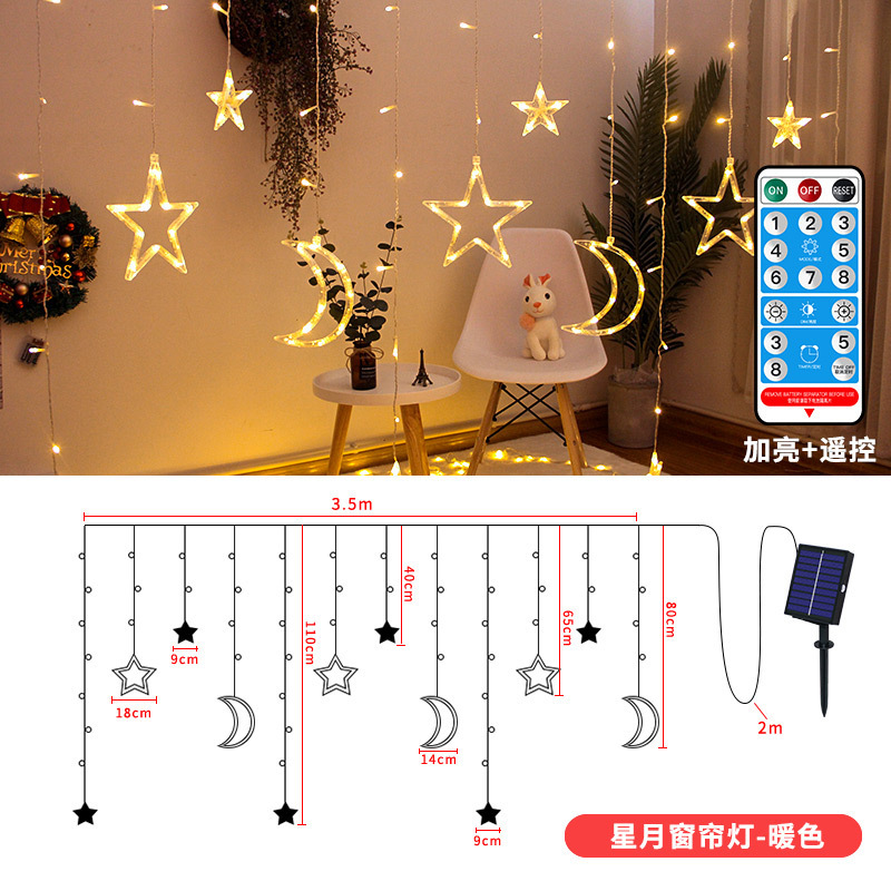 Solar LED estrella cortina luz Luna ins habitación decorativa luz al aire libre patio solar estrella Luna luz cadena