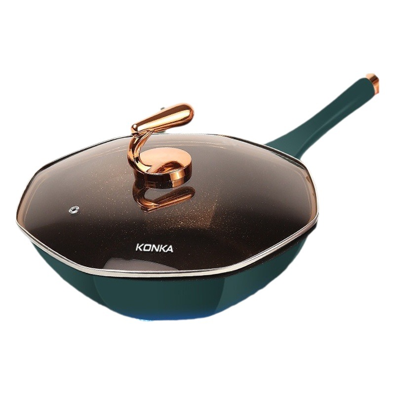 Sartén octogonal de aleación de titanio Konka, antiadherente, apta para freír o saltear, uso doméstico