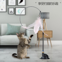 New upgraded steel wire cat teaser with detachable large feather suction cup cat toy self-playing cat toy