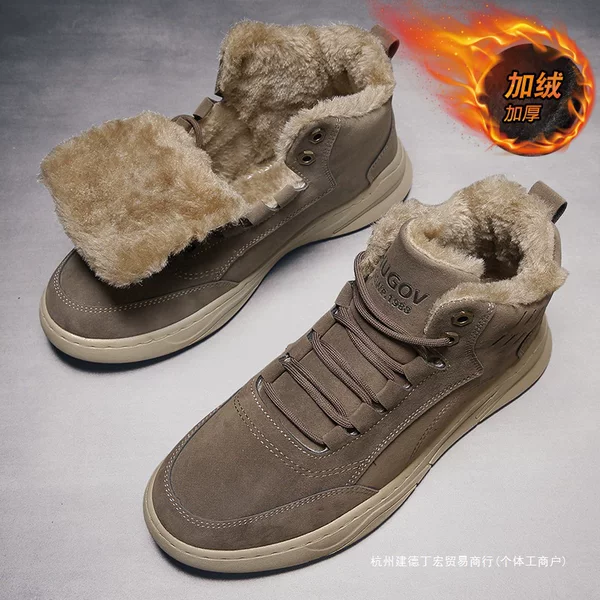 Men's Shoes Winter Cotton Shoes fleece-lined Warm High-top Two-cotton Shoes Men's Martin Boots Fashionable Cold-proof Waterproof Tooling Snow Boots