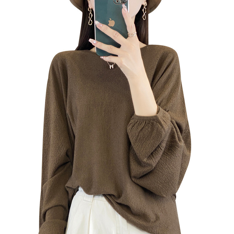 Spring summer woolen knitted sweater with a round collar