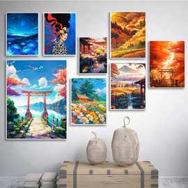 卡通风格日本风景壁画油画JIT代发来图打印海报外贸入仓货源Temu