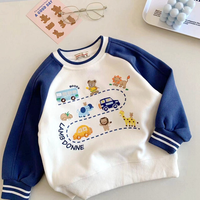 Little Bear Children's Sweatshirt 2025 Spring and Autumn New Car Track Color-Block Boys' Base Shirt Spring and Autumn Style