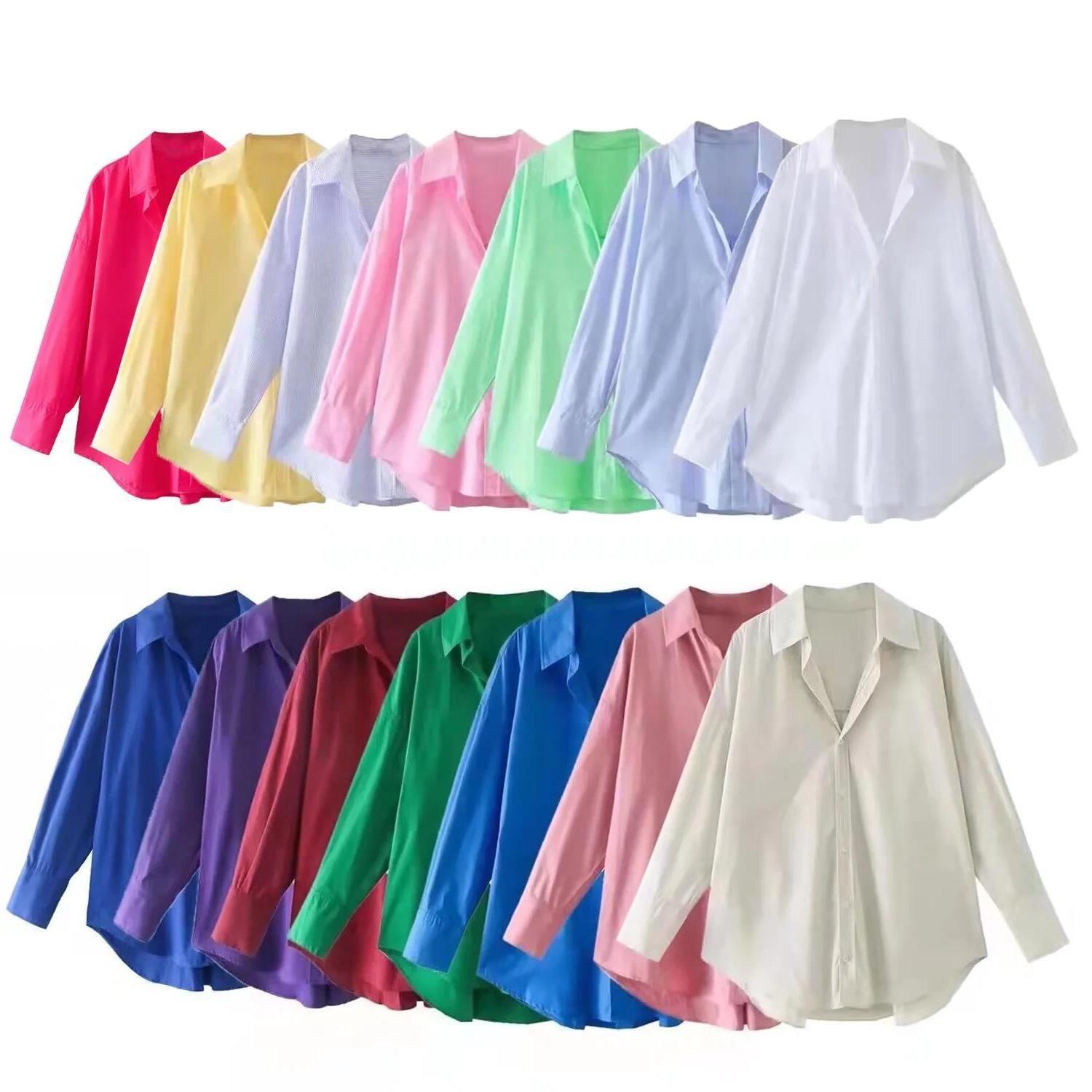 Original PB&ZA2298058 Multi-color Basic Top Loose Long-sleeve Poplin Shirt 4387023_ecoleips.com