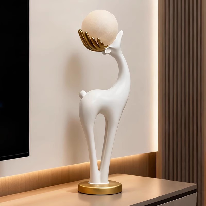 Luxury Deer Ornament for Living Room, High-End Sofa and Tv Cabinet Side Floor Lamp, Housewarming Gift