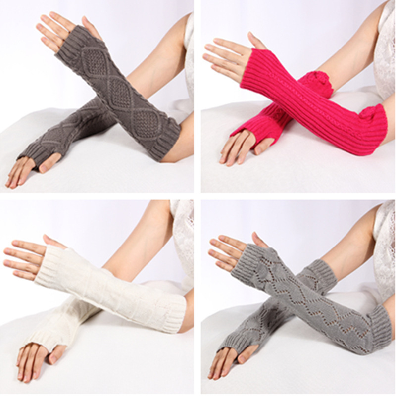 Half-Finger Gloves for Women in Autumn and Winter Long Woolen Fake Sleeves Knitted Cold-Proof and Warm Girls Student Fingerless Arm Sleeves Wholesale