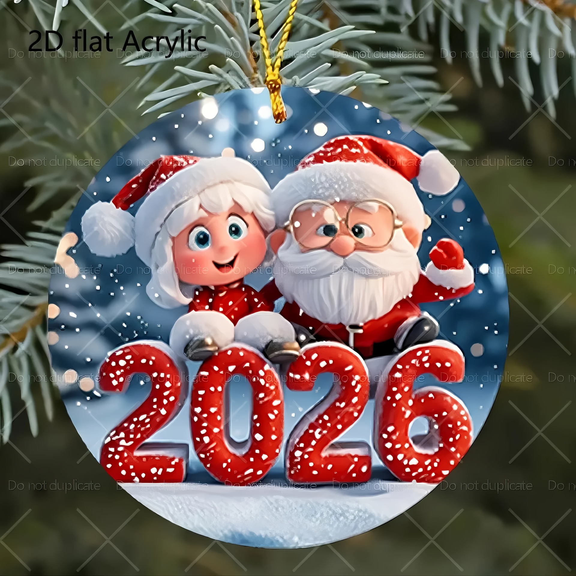 Nuevo Santa Claus transfronterizo y muñeco de nieve 2026 colgante acrílico redondo decoración de fiesta de Navidad en el hogar image 1