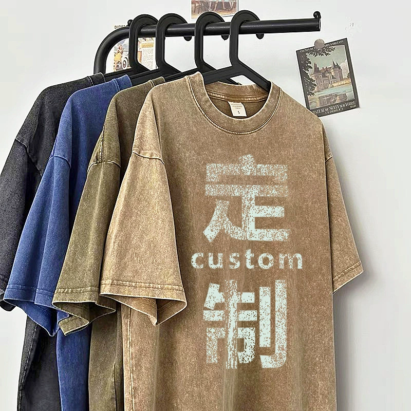 Мужская футболка с коротким рукавом, винтажная, с эффектом стирки, летняя, модная, брендовая, в стиле хай-стрит, ретро, однотонная, простая, повседневная.