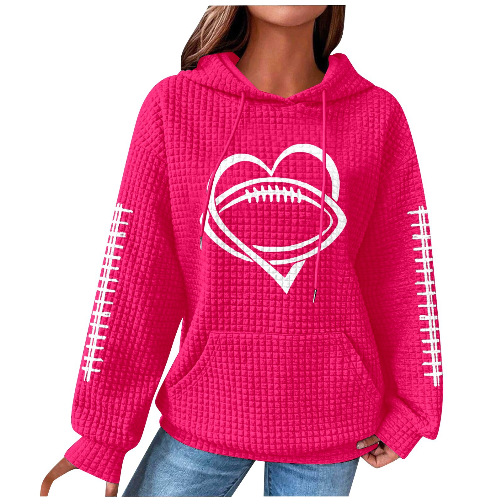 Women's Rugby Hoodie Waffle Knit Pullover Sweatshirt Print_voghion.com