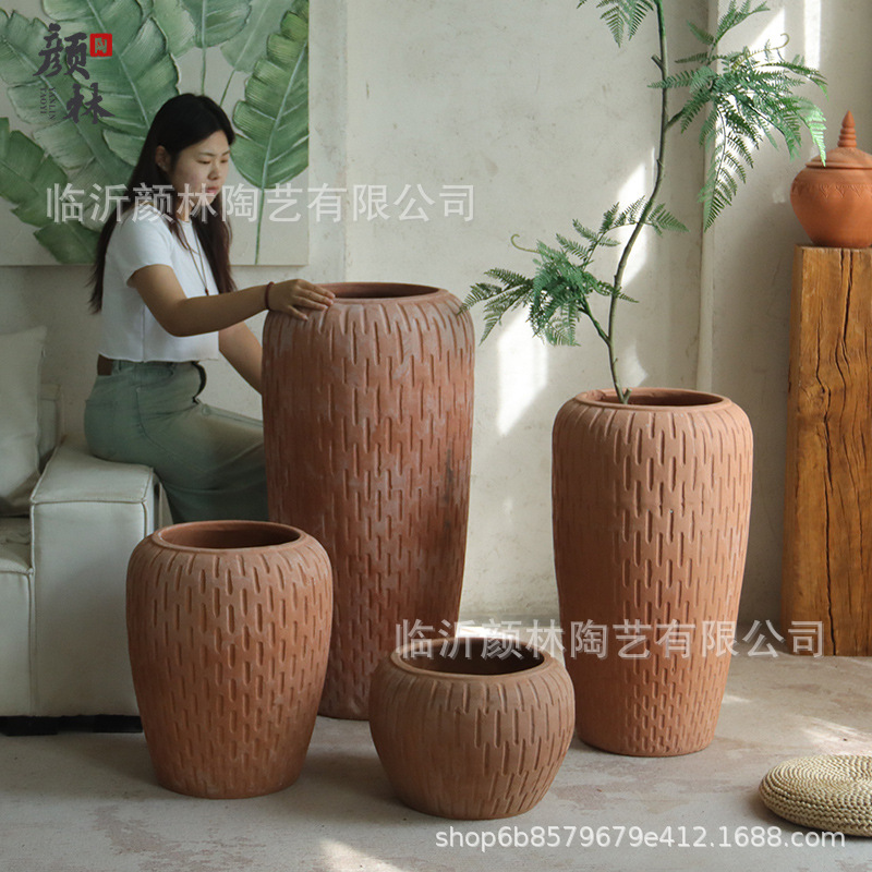 Arte de cerámica roja maceta de cerámica gruesa estilo americano retrógrado cerámica roja estilo europeo jardín paisaje plantación combinación de maceta transpirable