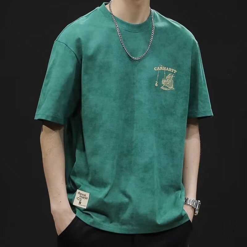 香港スタイルの漫画多用途プリントトップストレンディなブランド半袖 Tシャツメンズ夏ルーズカジュアルイン半袖 Tシャツ|undefined