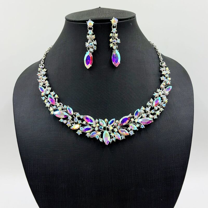 Cross-border dress jewelry direct European and American necklace earrings two-piece flower bride retro high-end design suit