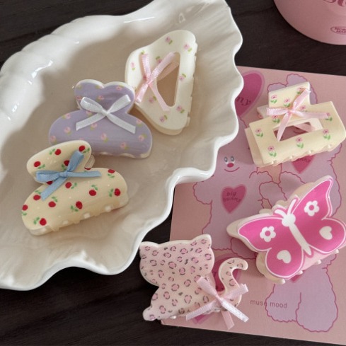 Pastoral Style Floral Summer Girly Style Sweet Elegant Bow Half-Tied Hairpin Grabber Shark Clip for Women on the Back of the Head