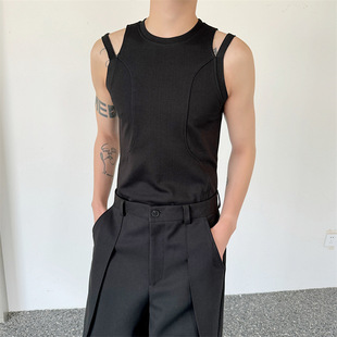 Summer stitching dislocation design sense solid color stretch vest men 045