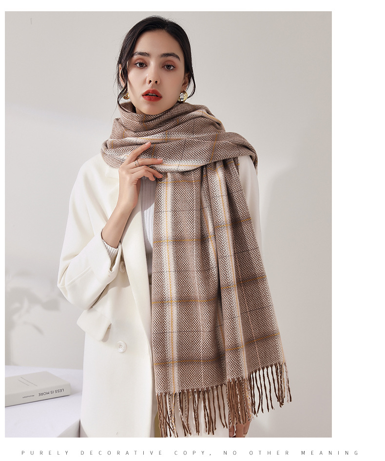 2024 Fashion Checkered Scarf New Cashmere Scarf Women's Sweet Shawl Warm Woven Tassel Autumn And Winter Scarf_voghion.com