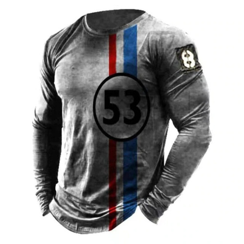  European and American Foreign Trade Cross-border New Men's Casual Crew Neck Long Sleeve Digital Printing Slim Fit Hooded T-shirt