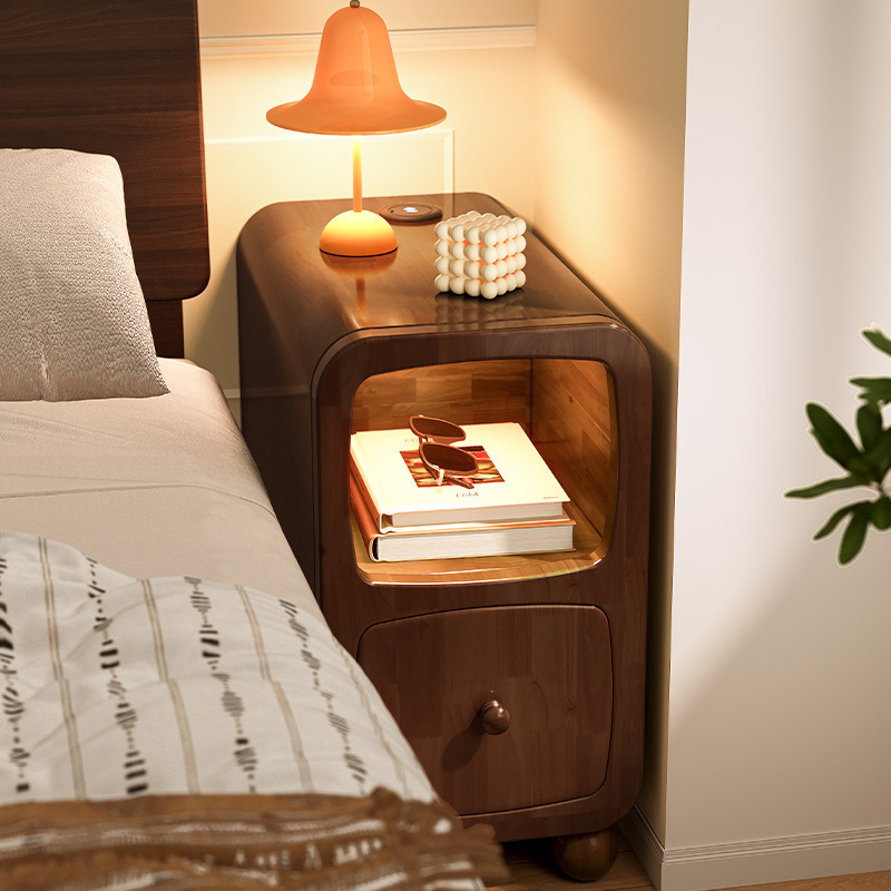 Mesita de noche pequeña extremadamente estrecha con lámpara Super estrecha 30 cm 20cm mesita de noche de carga inalámbrica estante de gabinete de ranura estrecha