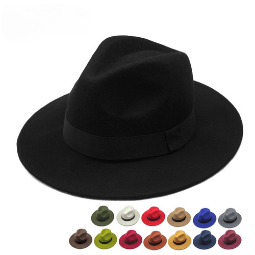European and American style spring and autumn winter felt flat brimmed hat, British retro wool felt top hat, unisex outdoor Panama jazz hat