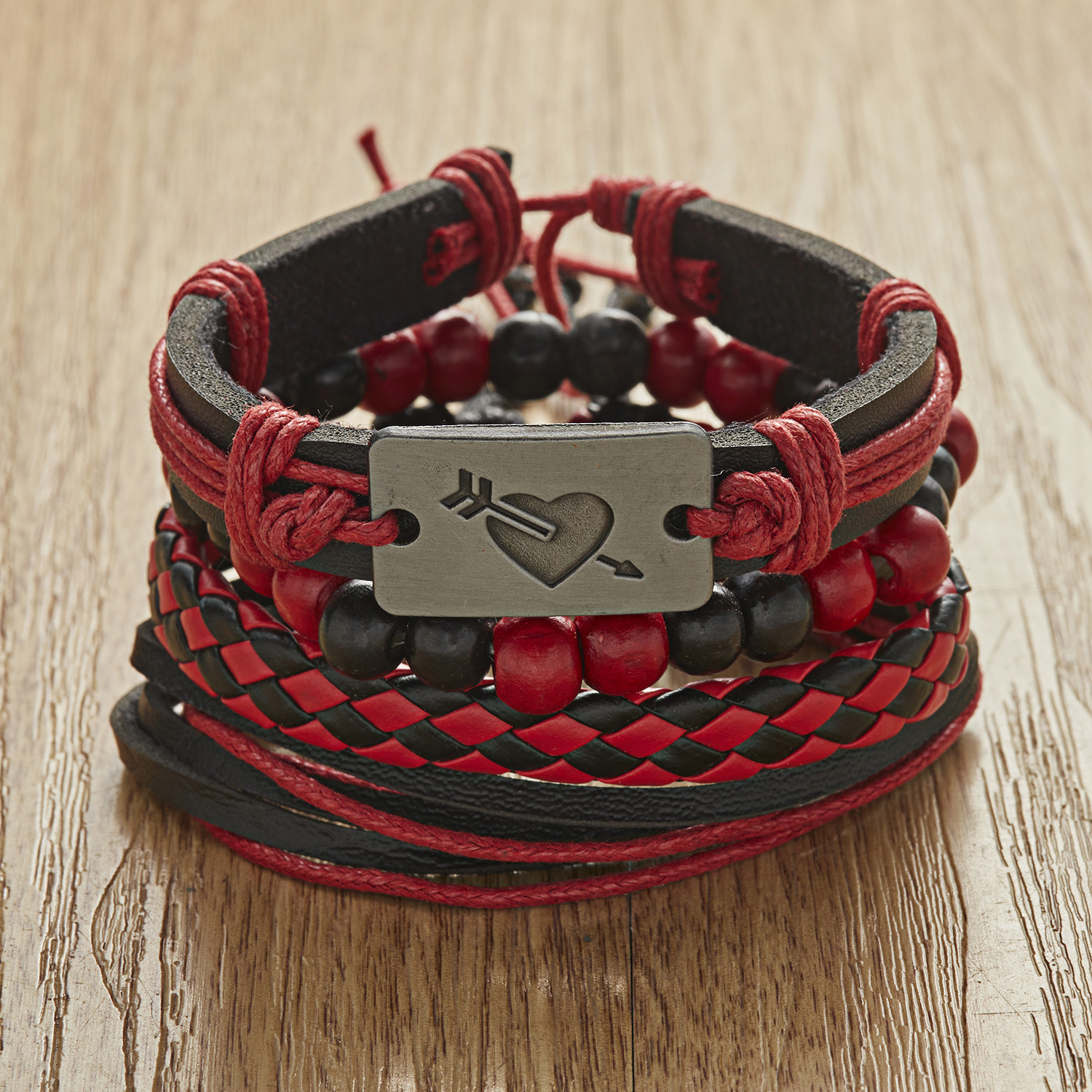 Fashion Cross Heart Shape Pu Leather Knitting Menu0027S Bracelets 1 Set