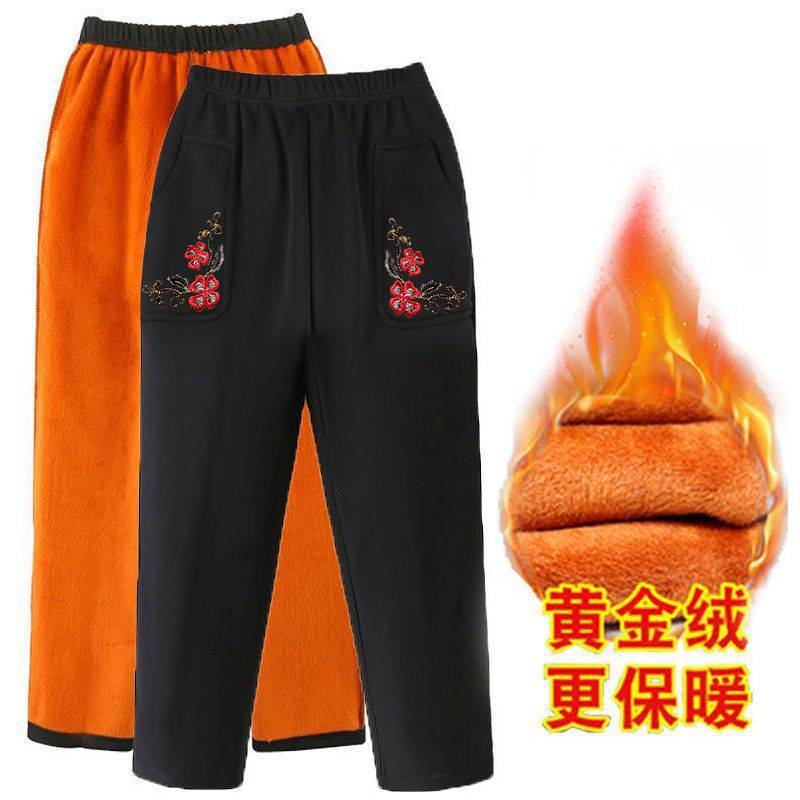 (2개) 중년 및 노인 바지 여성의 높은 허리 기모 두꺼운 따뜻한 바지 봄 캐주얼 어머니의 면화 바지 겉옷 가을과 겨울